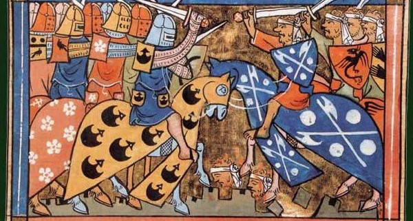 14th-century miniature from William of Tyre's Histoire d'Outremer of a battle during the Second Crusade, National Library of France, Department of Manuscripts, French