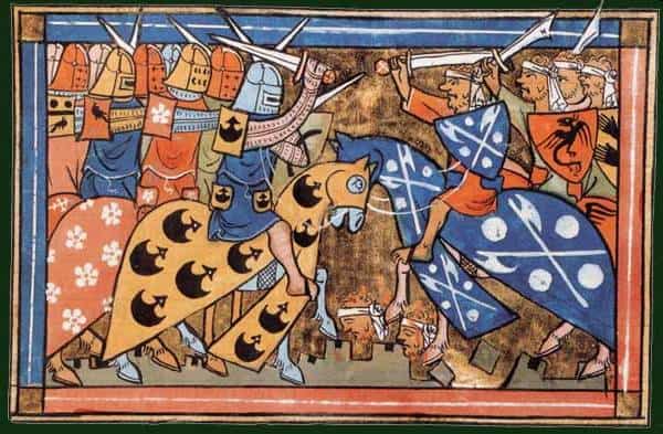 14th-century miniature from William of Tyre's Histoire d'Outremer of a battle during the Second Crusade, National Library of France, Department of Manuscripts, French