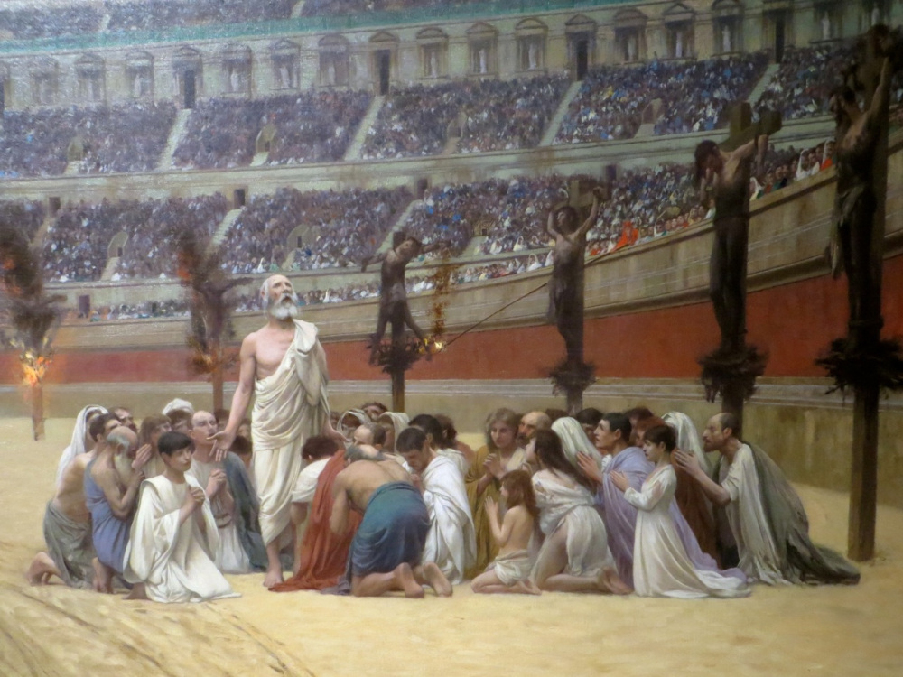 Photo of Christians being persecuted in the arena