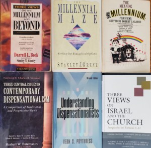 Photo of six books on dispensational premillennialism