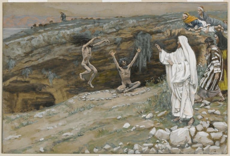 Painting of Jesus and two men possessed by demons.